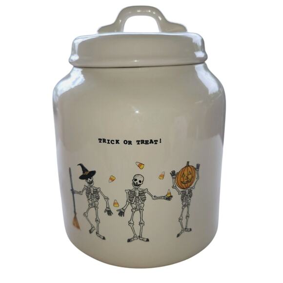 Rae Dunn Other - Rae Dunn 8" Halloween Trick Or Treat Cookie Canister Dancing Skeletons New